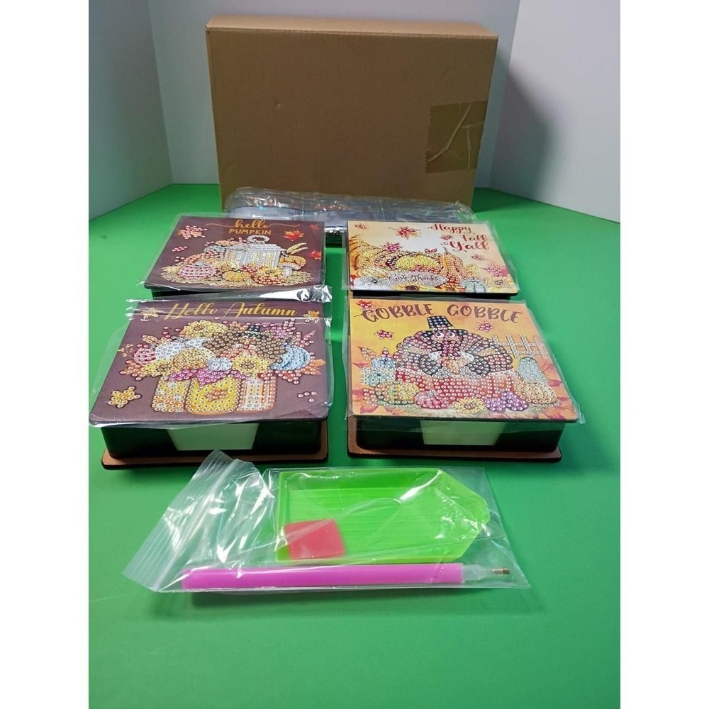4 Diamond Painting Kits Fall Theme Pumpkins Sticky Note Holders New Sealed